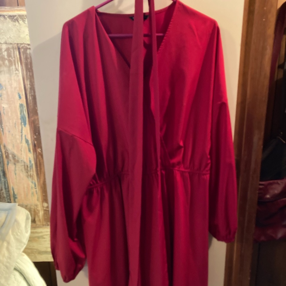 Shein Faux Wrap Dress Red EUC